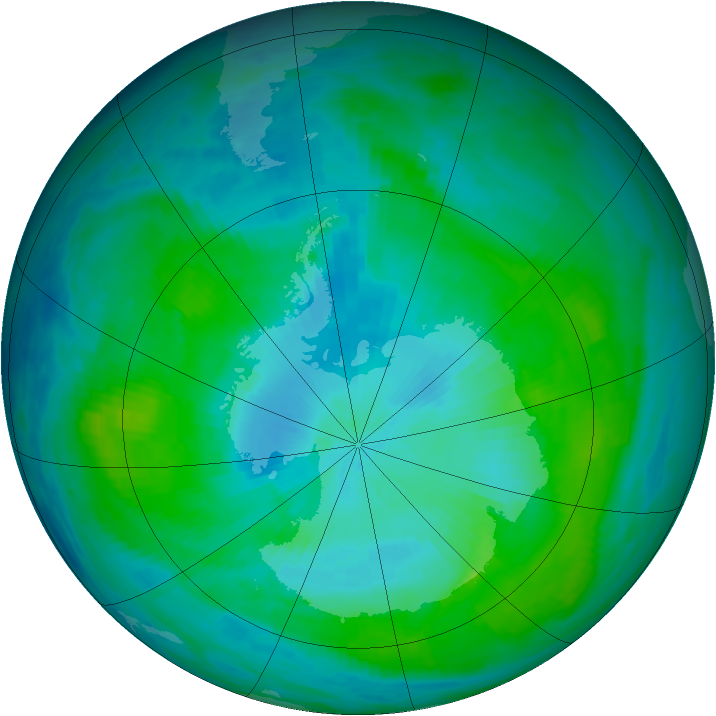 Antarctic ozone map for 08 February 1990